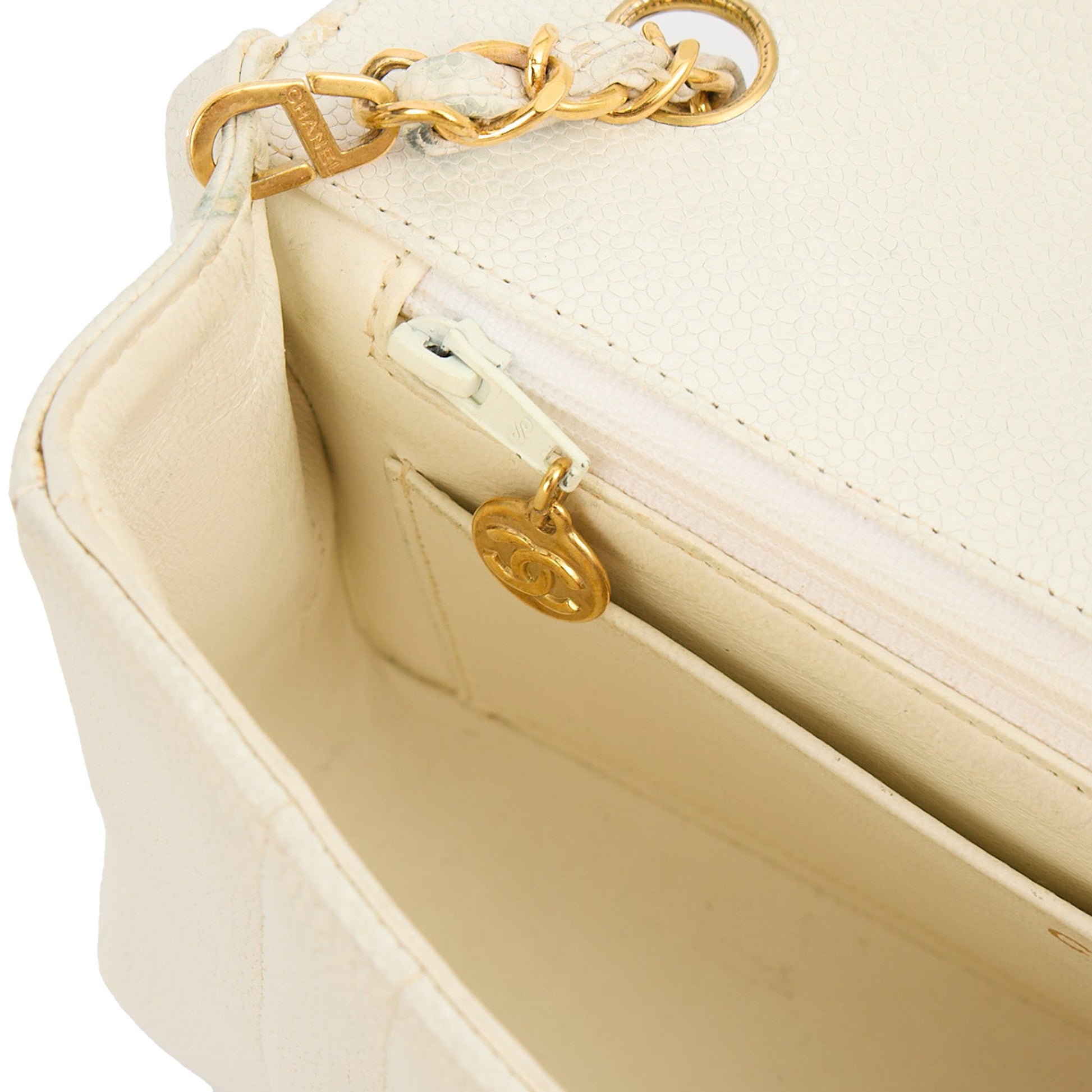 Chanel Chain Flap Bag in White, Caviar Leather with Gold Hardware — Alternate View 20