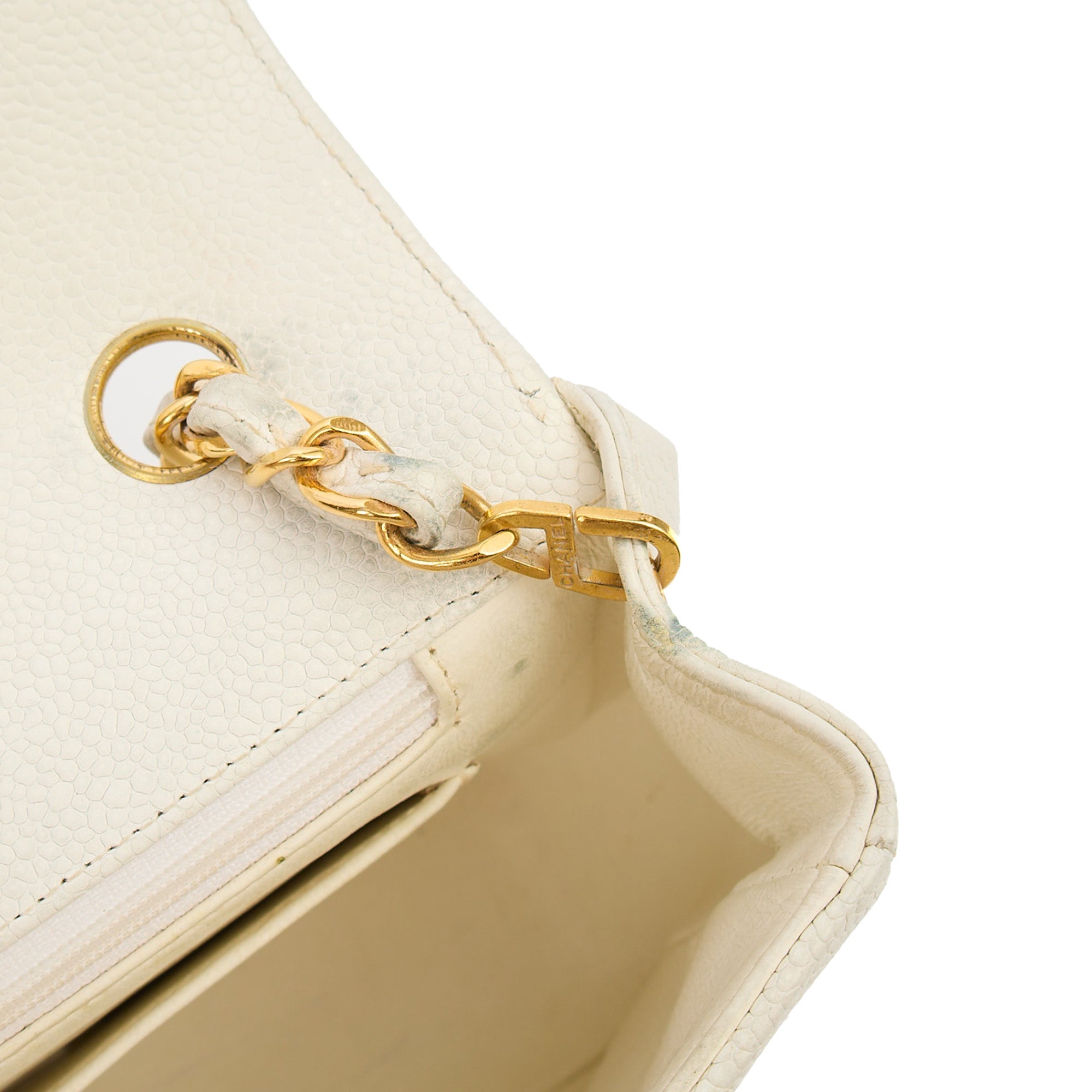 Chanel Chain Flap Bag in White, Caviar Leather with Gold Hardware — Alternate View 21