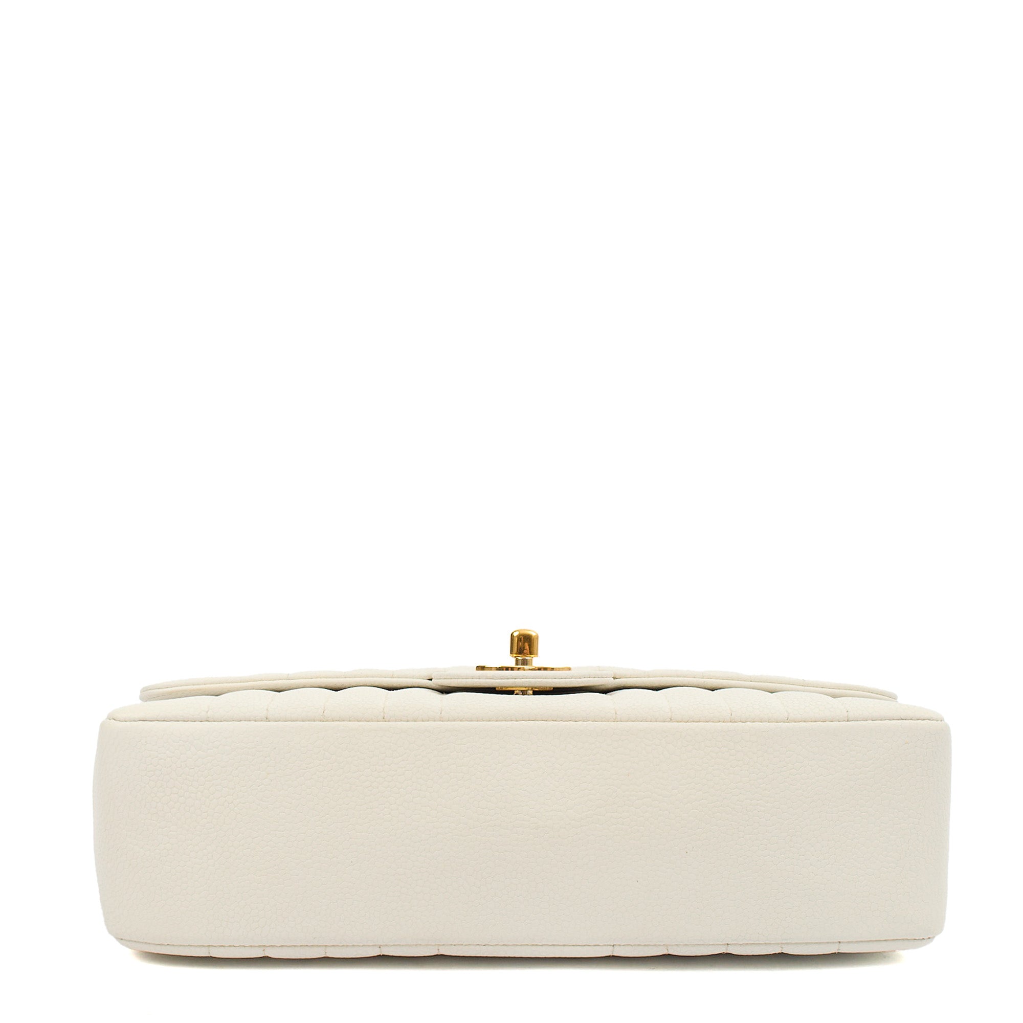 Chanel Chain Flap Bag in White, Caviar Leather with Gold Hardware — Detail View