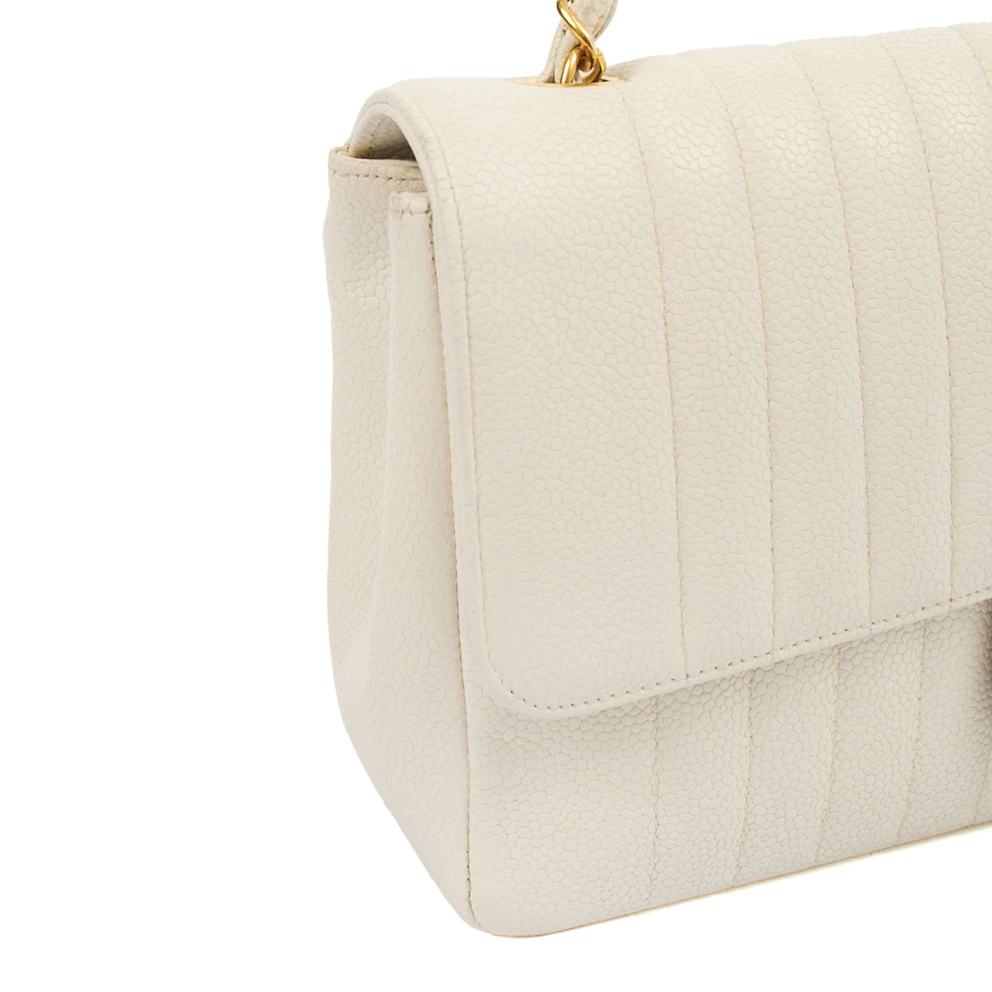 Chanel Chain Flap Bag in White, Caviar Leather with Gold Hardware — Alternate View 8