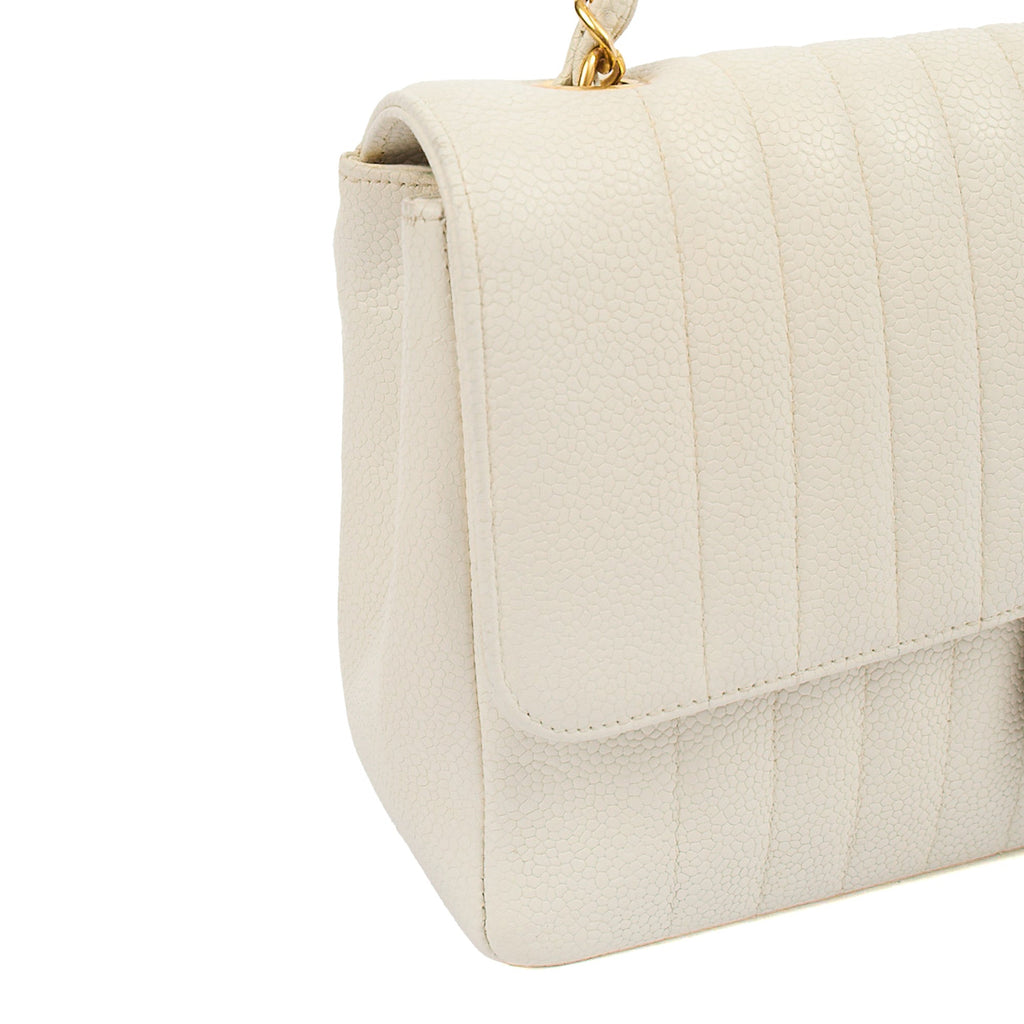 Chanel Chain Flap Bag in White, Caviar Leather with Gold Hardware — Alternate View 19