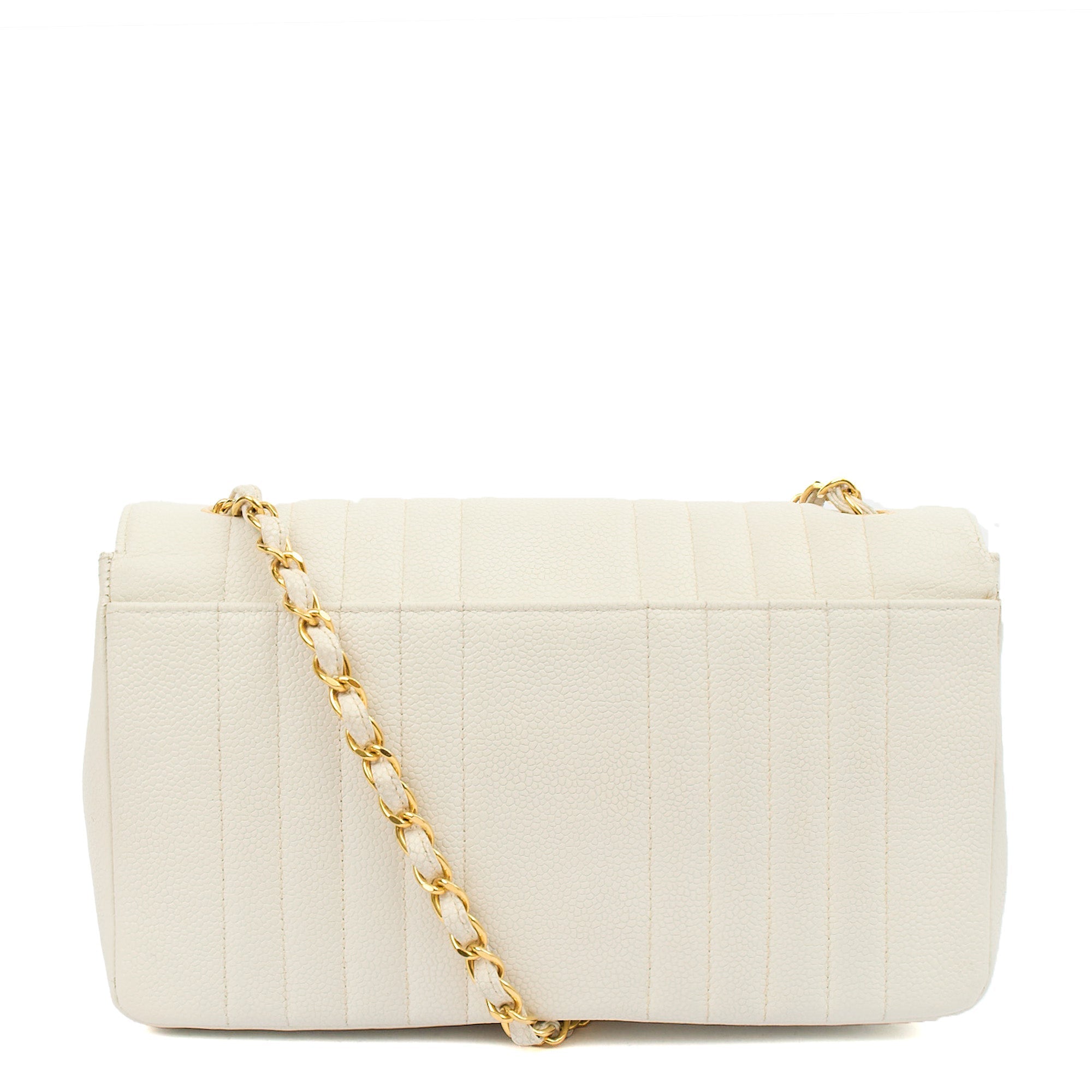 Chanel Chain Flap Bag in White, Caviar Leather with Gold Hardware — Alternate View 15