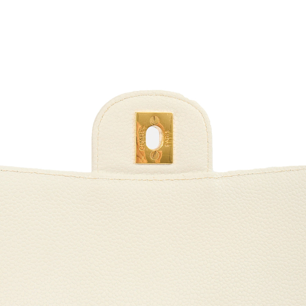 Chanel Chain Flap Bag in White, Caviar Leather with Gold Hardware — Alternate View 7