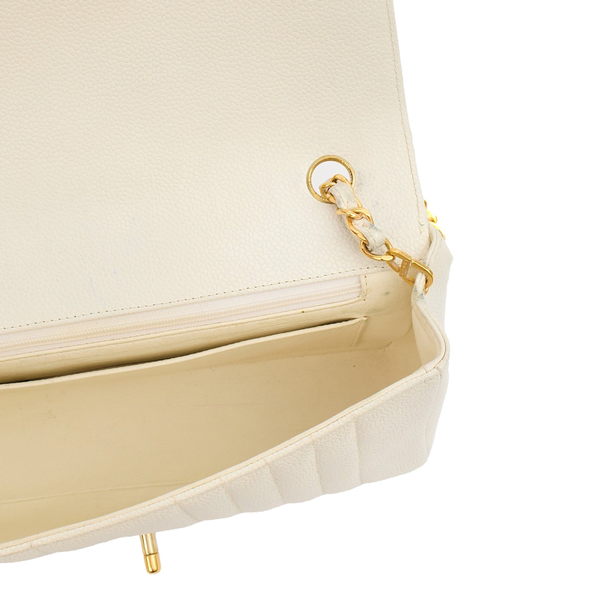 Chanel Chain Flap Bag in White, Caviar Leather with Gold Hardware — Alternate View 11