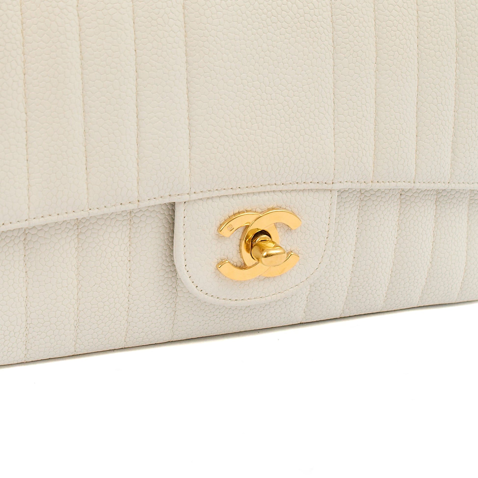 Chanel Chain Flap Bag in White, Caviar Leather with Gold Hardware — Side View