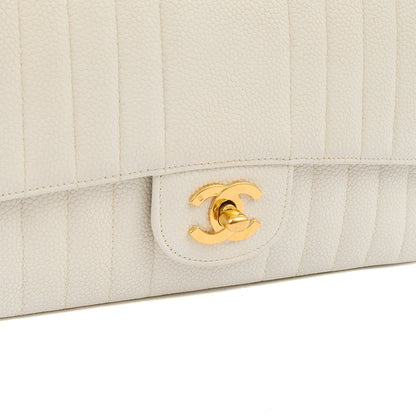 Chanel Chain Flap Bag in White, Caviar Leather with Gold Hardware — Side View