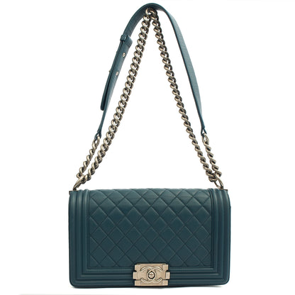 Chanel Shoulder Bag Boy - Medium in Blue, Leather — Alternate View 8