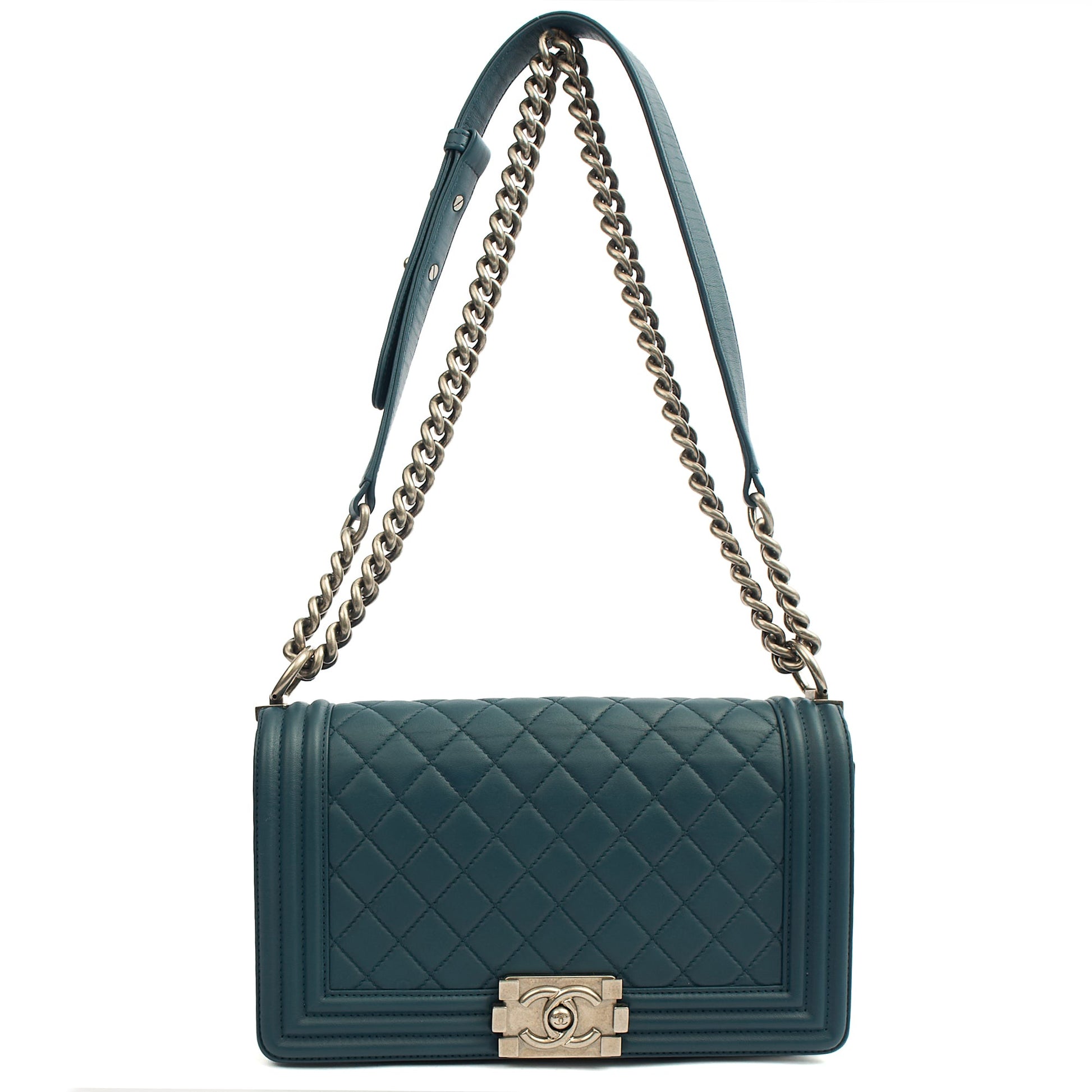 Chanel Shoulder Bag Boy - Medium in Blue, Leather — Alternate View 28