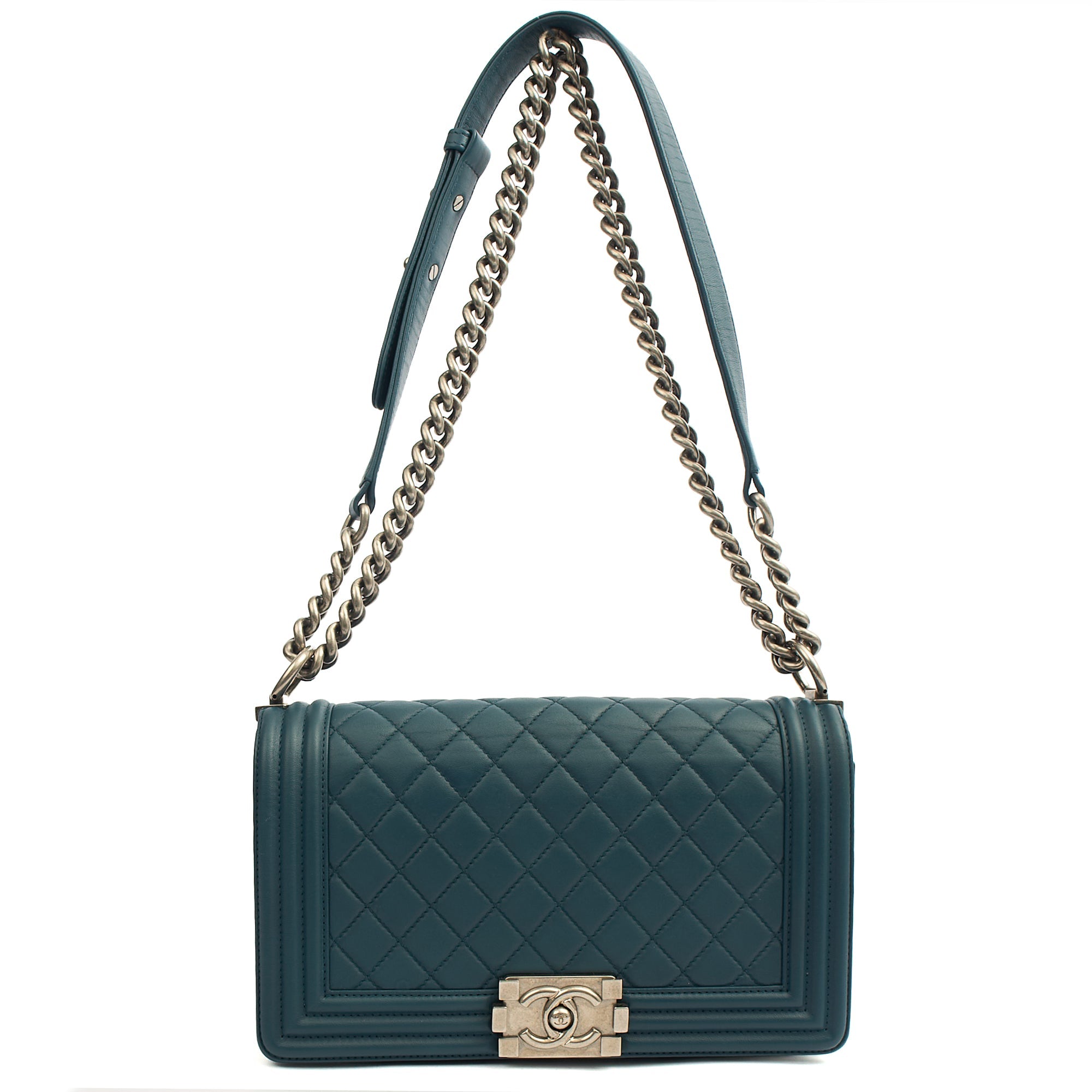 Chanel Shoulder Bag Boy - Medium in Blue, Leather — Alternate View 28