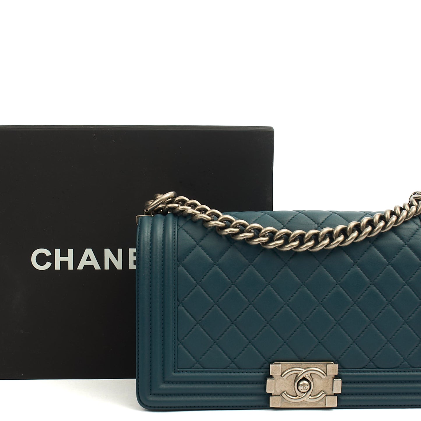 Chanel Shoulder Bag Boy - Medium in Blue, Leather — Alternate View 16