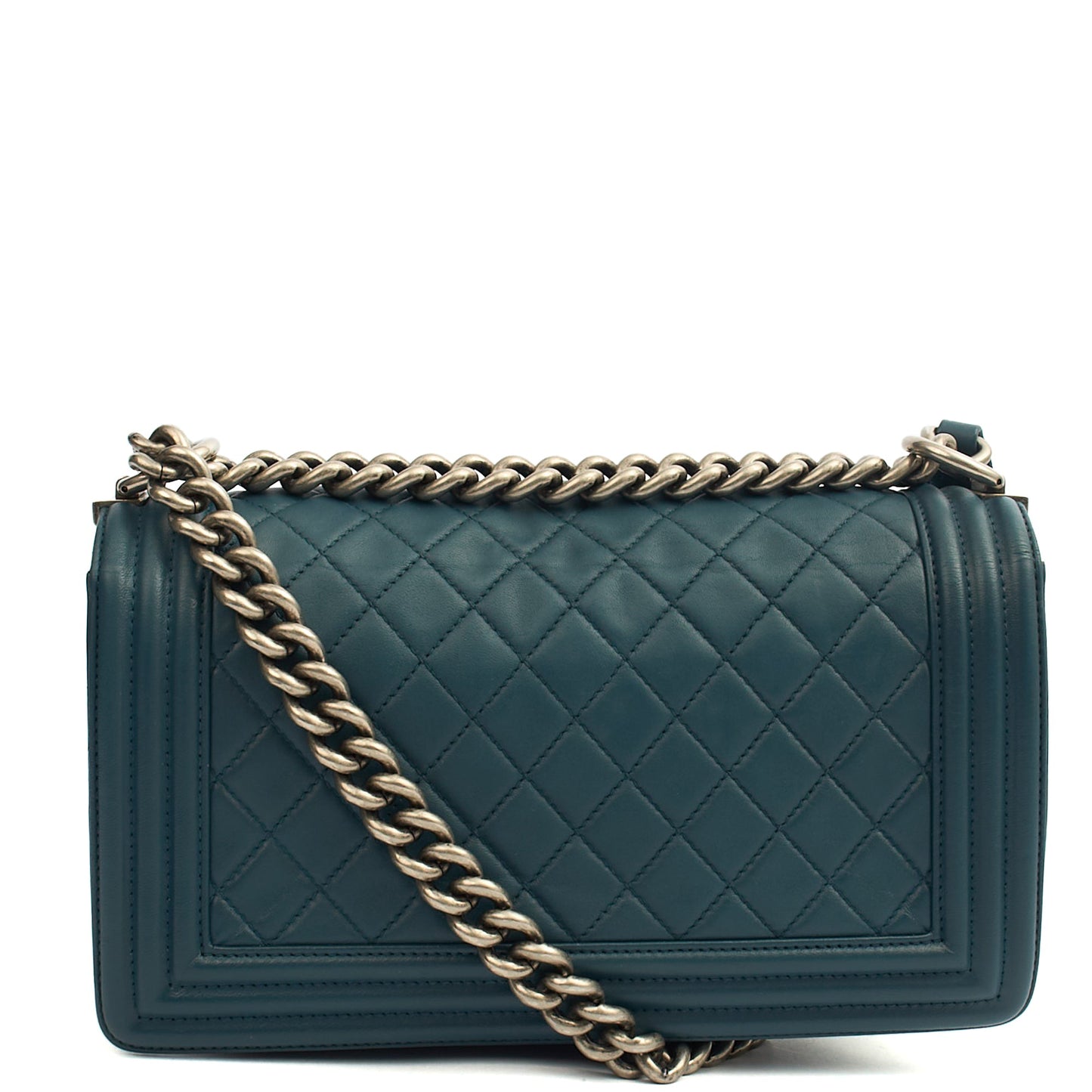 Chanel Shoulder Bag Boy - Medium in Blue, Leather — Back View