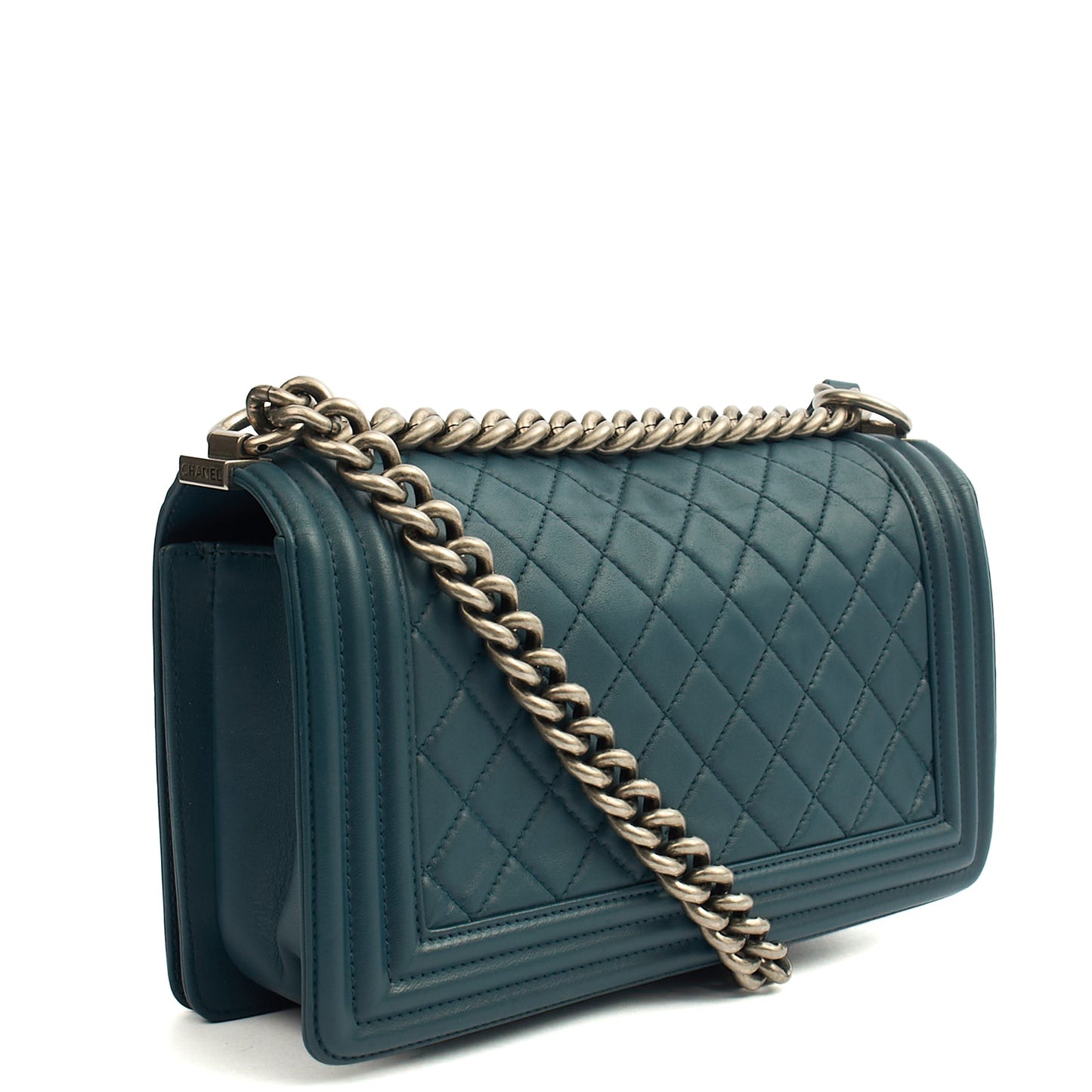 Chanel Shoulder Bag Boy - Medium in Blue, Leather — Side View