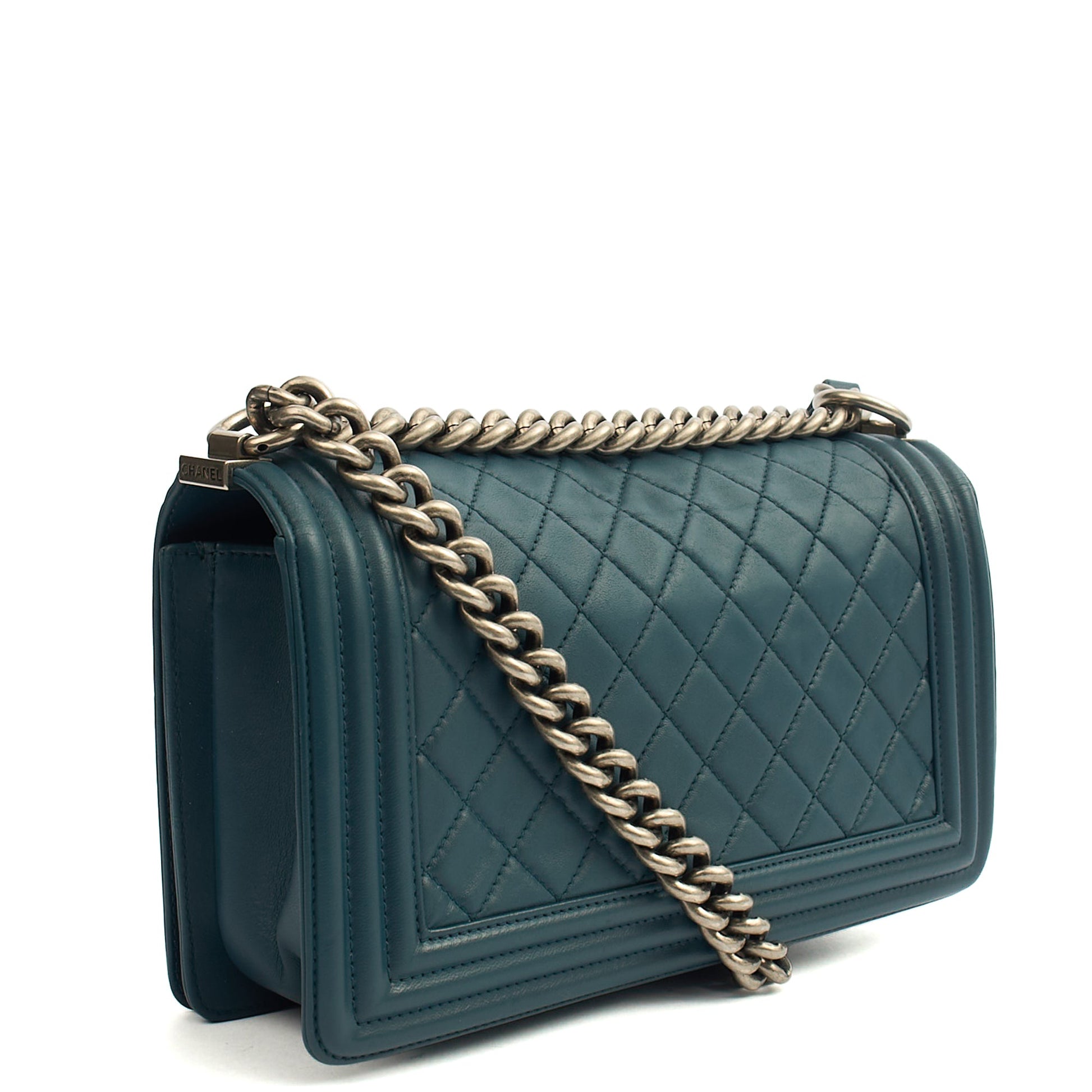Chanel Shoulder Bag Boy - Medium in Blue, Leather — Side View