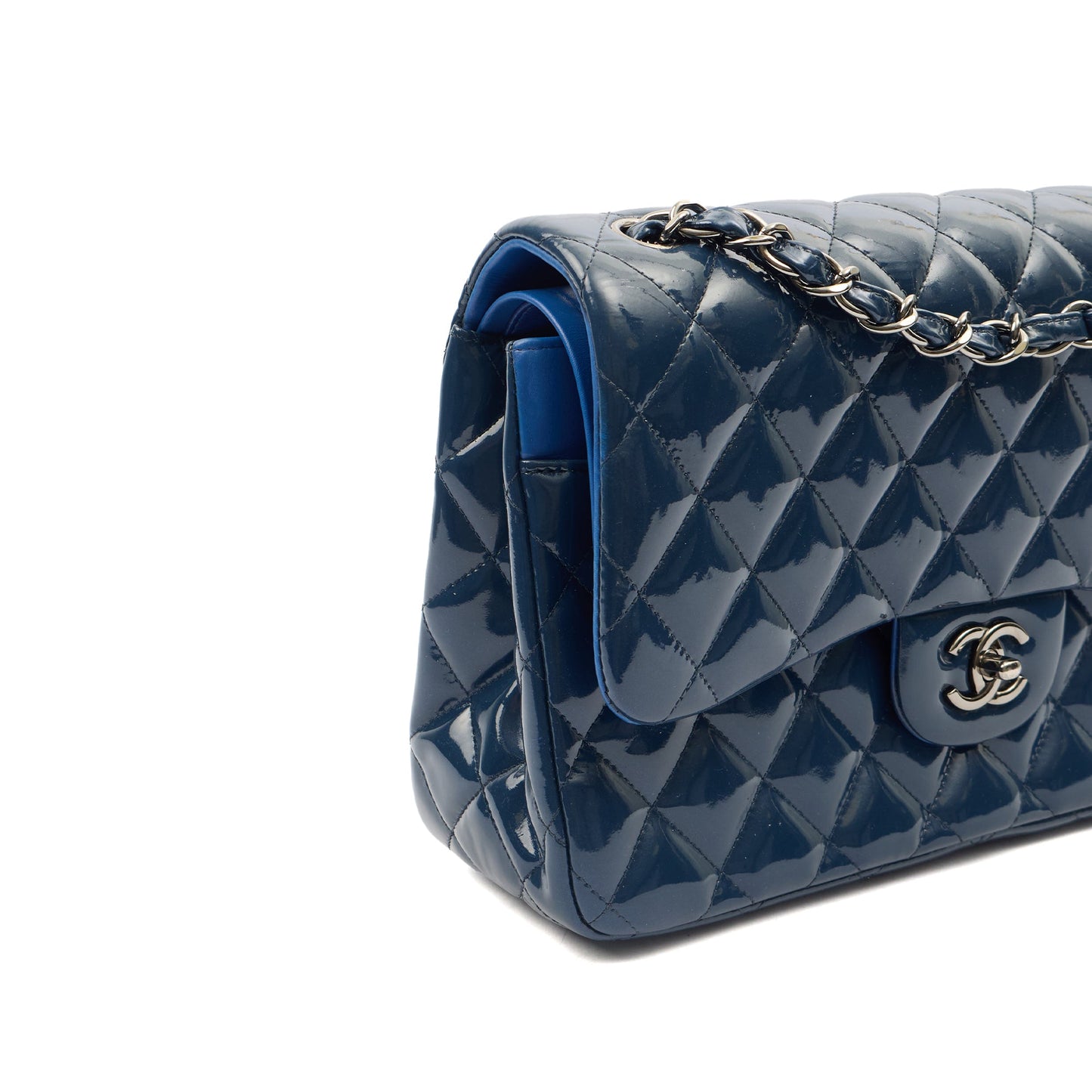 Chanel Shoulder Bag Classic Double Flap - Medium in Blue, Patent Leather — Alternate View 7
