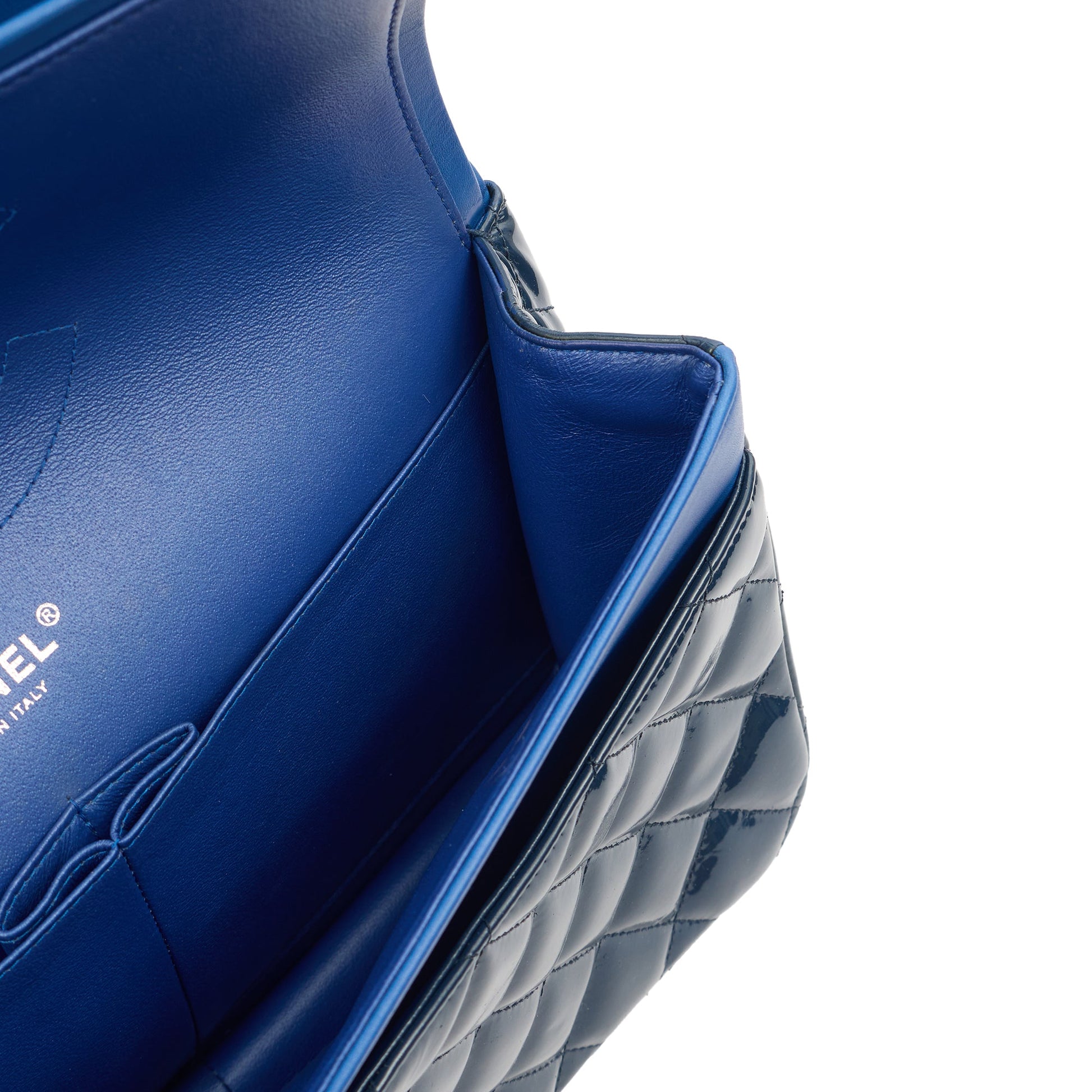 Chanel Shoulder Bag Classic Double Flap - Medium in Blue, Patent Leather — Alternate View 9