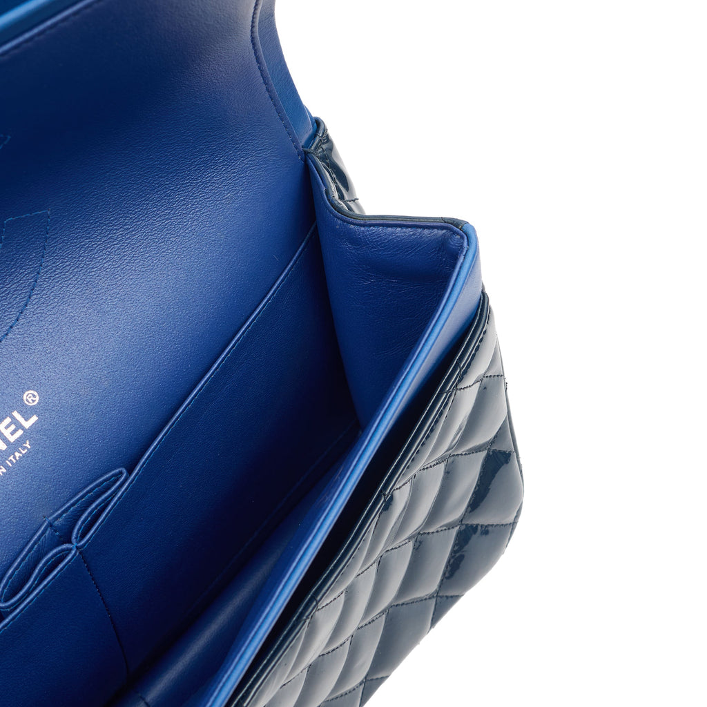 Chanel Shoulder Bag Classic Double Flap - Medium in Blue, Patent Leather — Alternate View 27