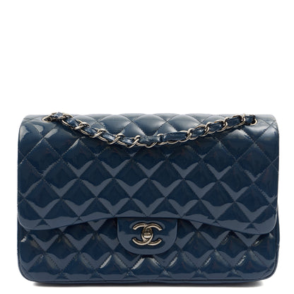Chanel Shoulder Bag Classic Double Flap - Medium in Blue, Patent Leather — Alternate View 19