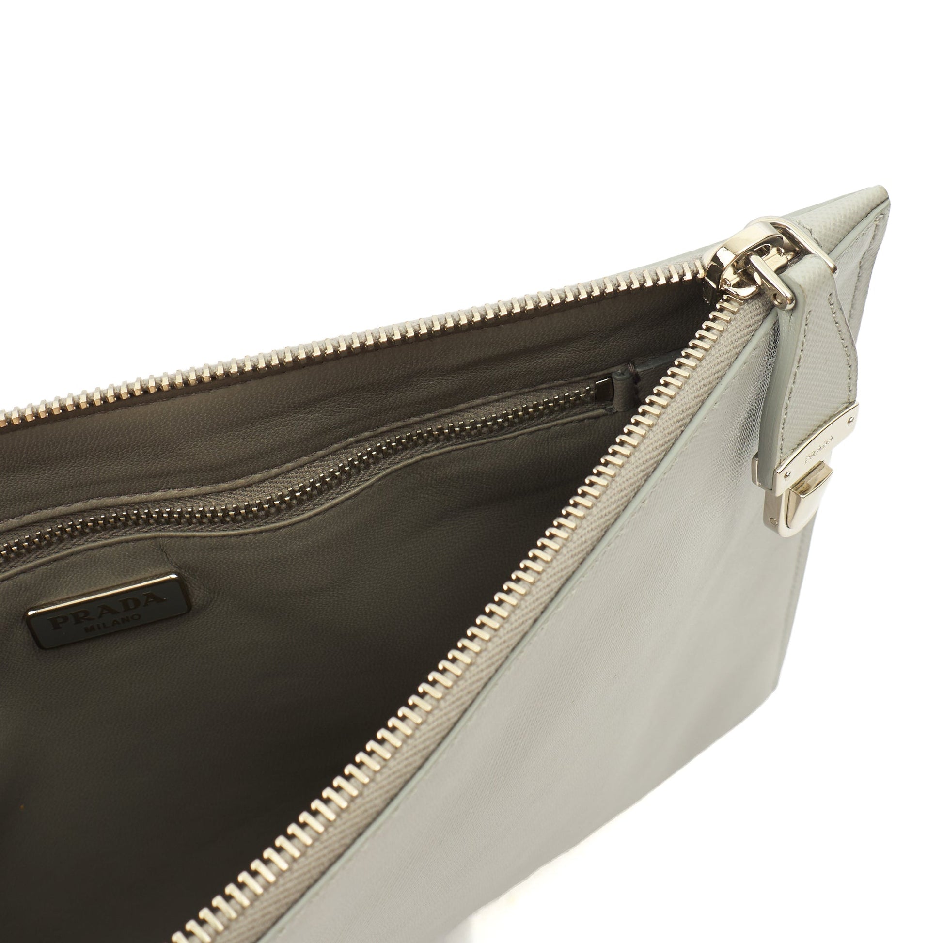 Prada Clutch Clutch in Grey, Leather — Alternate View 12