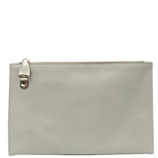 Prada Clutch Clutch in Grey, Leather — Front View