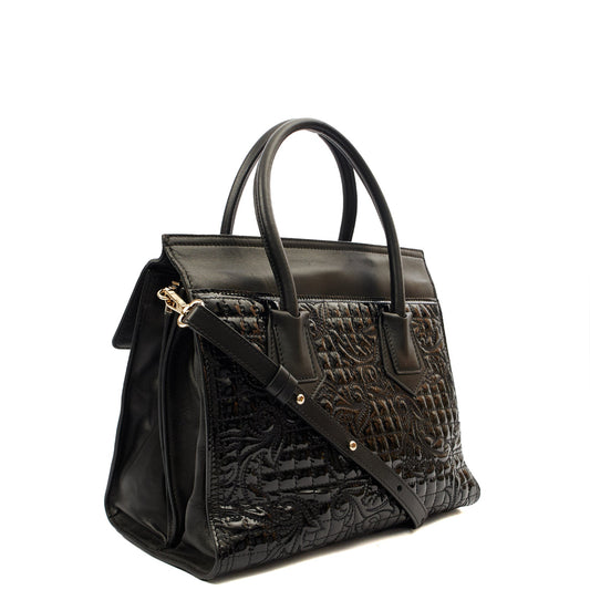Versace Tote Shoulder Bag in Black, Patent Leather — Side View