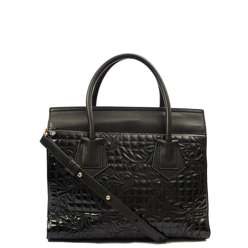 Versace Tote Shoulder Bag in Black, Patent Leather — Back View
