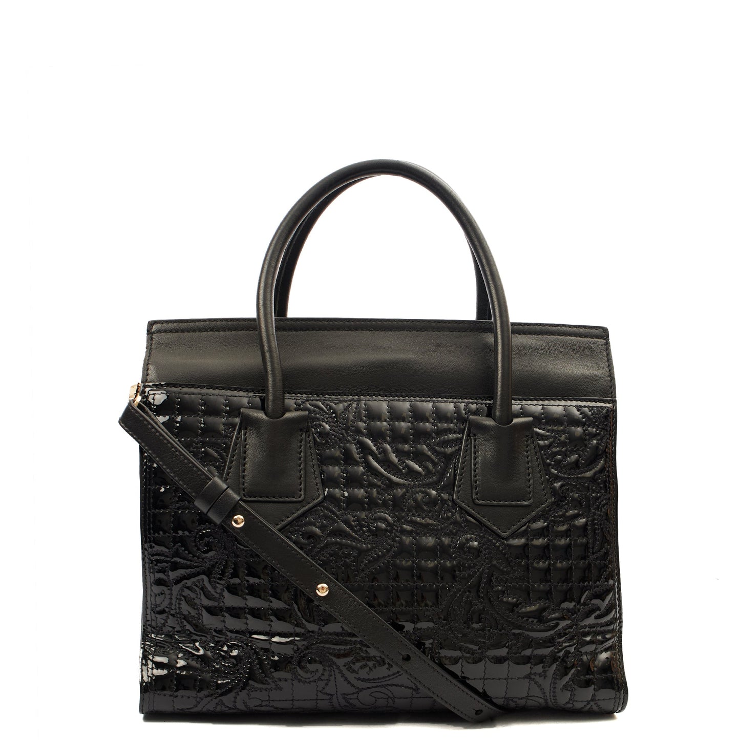 Versace Tote Shoulder Bag in Black, Patent Leather — Back View