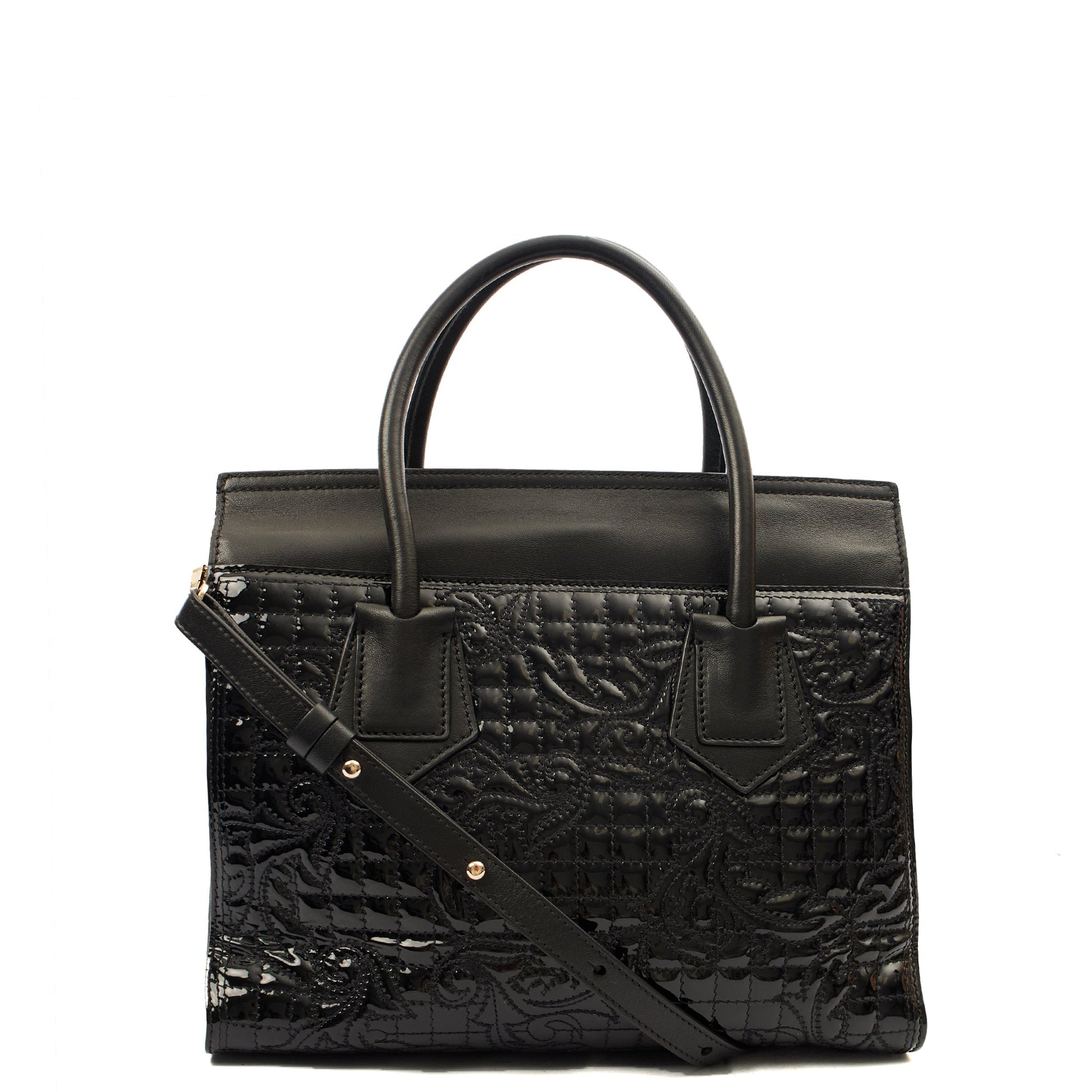Versace Tote Shoulder Bag in Black, Patent Leather — Back View