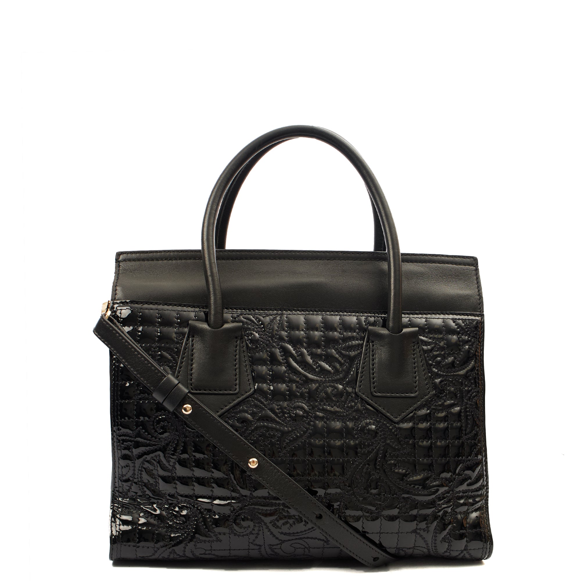 Versace Tote Shoulder Bag in Black, Patent Leather — Back View