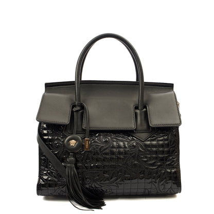 Versace Tote Shoulder Bag in Black, Patent Leather — Front View