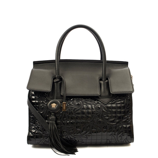Versace Tote Shoulder Bag in Black, Patent Leather — Front View