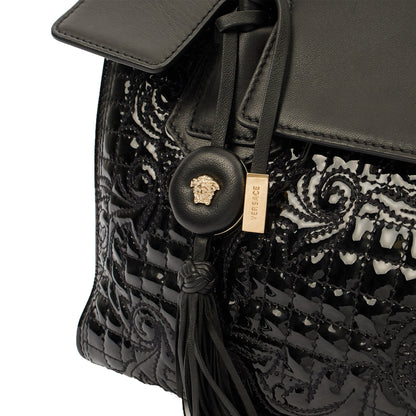 Versace Tote Shoulder Bag in Black, Patent Leather — Lifestyle View