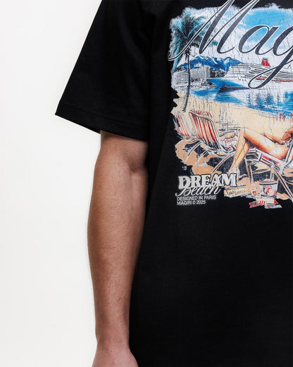 Magiri Dream Beach Printed T-Shirt 'Black' — Black — Size S — Lifestyle View