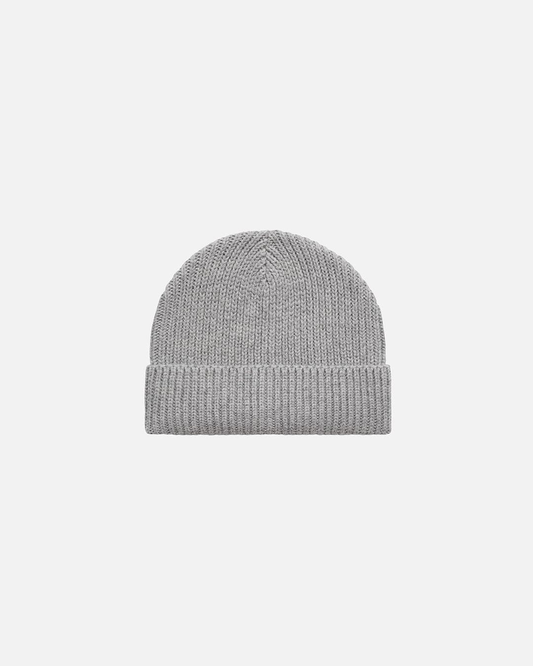 Etiquette Ribbed Beanie 'Grey' — Light Grey Heather — Side View