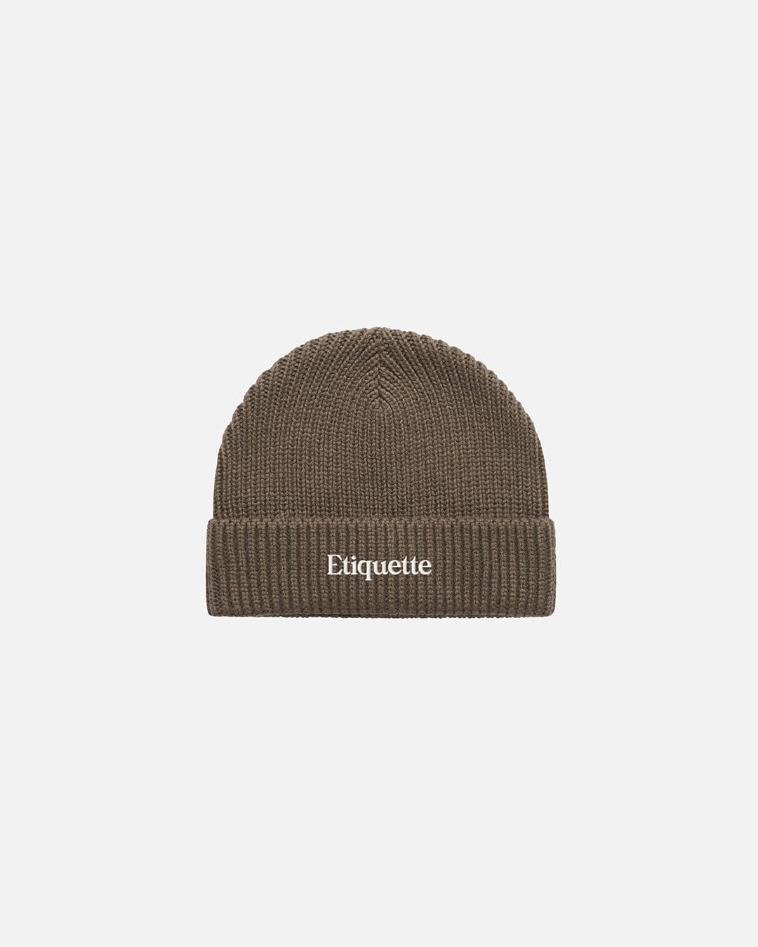 Etiquette Ribbed Beanie 'Walnut' — Walnut — Front View