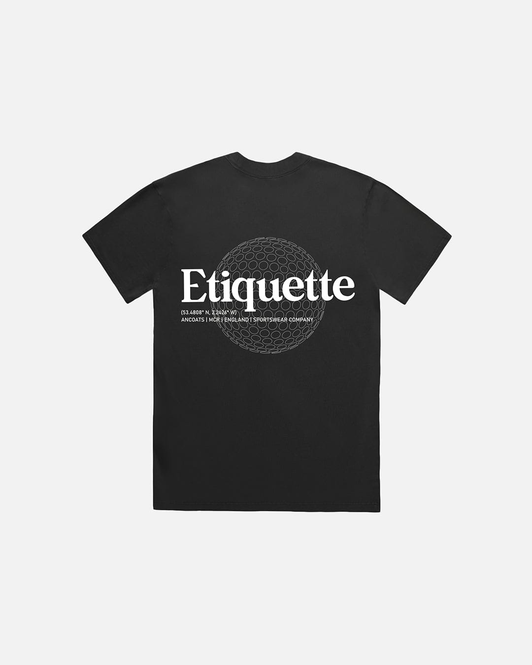 Etiquette Sphere Tee 'Black' — Faded Black — Size S — Front View