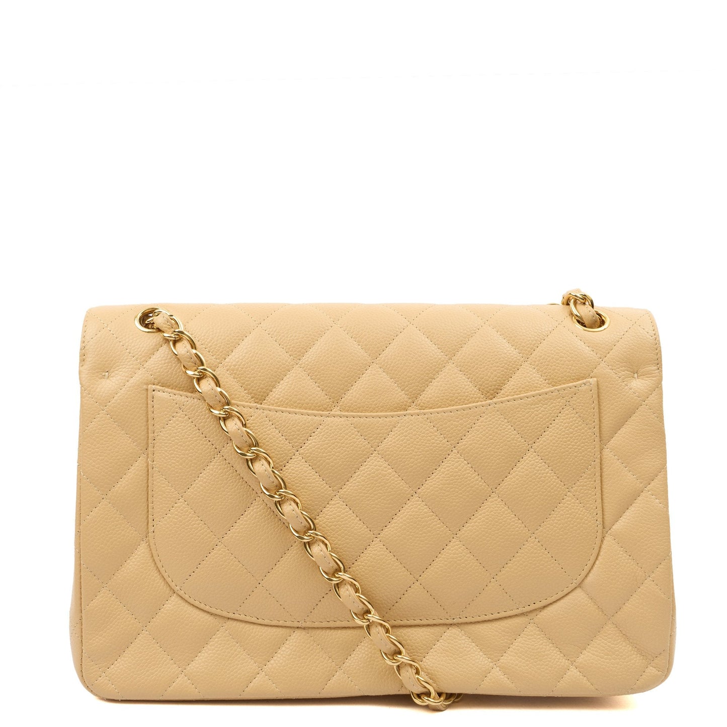 Chanel Shoulder Bag Classic Double Flap - Large in Neutral, Caviar Leather — Back View