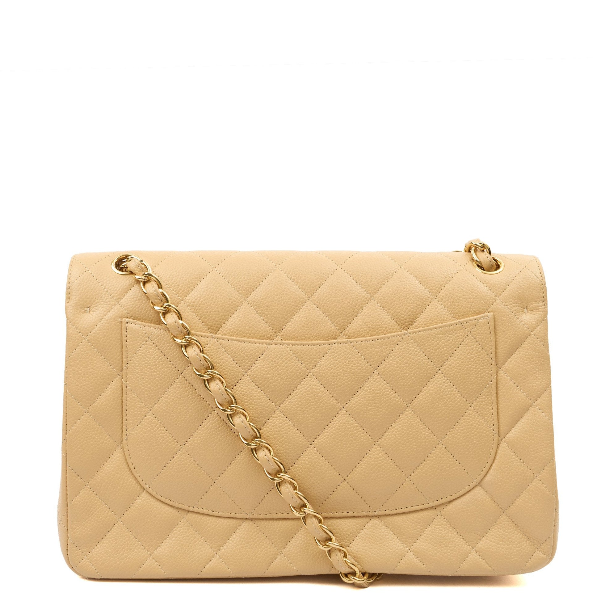 Chanel Shoulder Bag Classic Double Flap - Large in Neutral, Caviar Leather — Back View