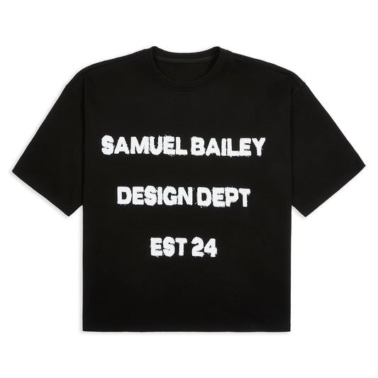 Samuel Bailey Black Design Dept Tee — S — Front View