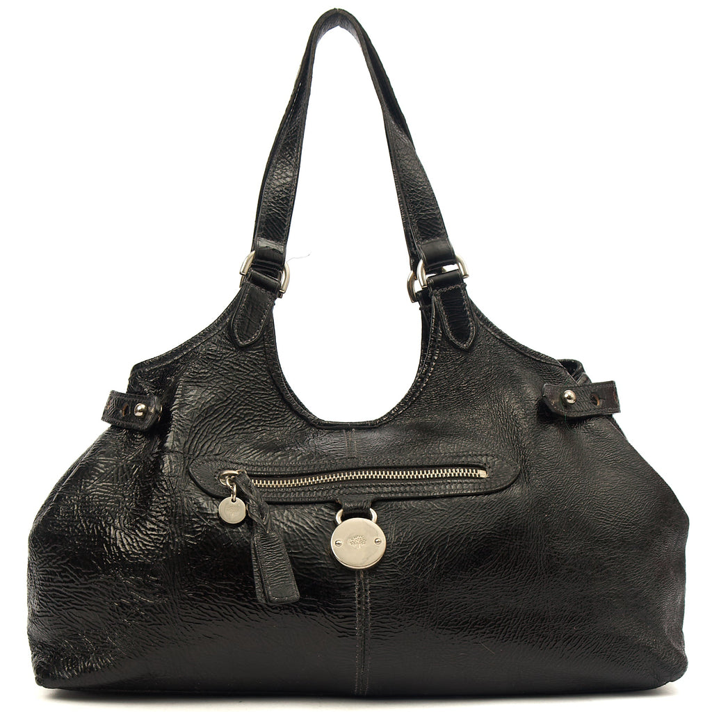 Mulberry Tote Somerset Tote in Black, Crinkle Patent — Front View