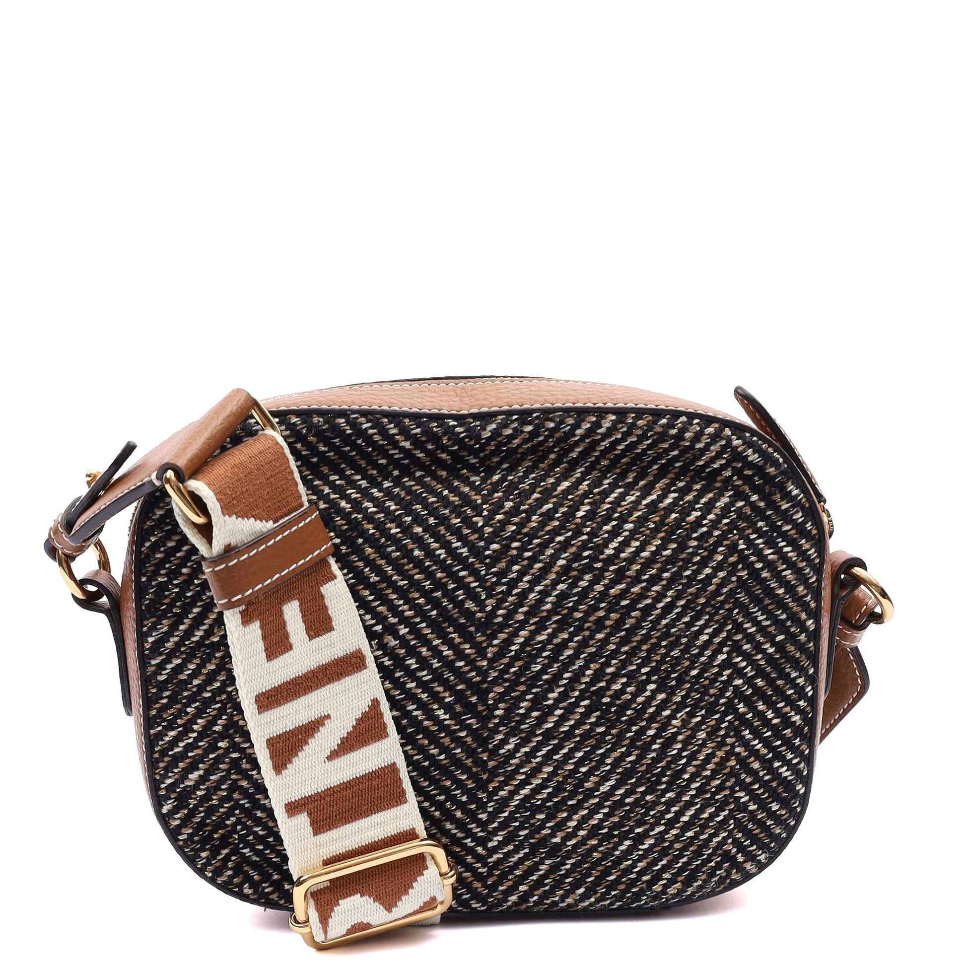 Stella McCartney Cross Body Logo Crossbody in Brown, Fabric — Back View