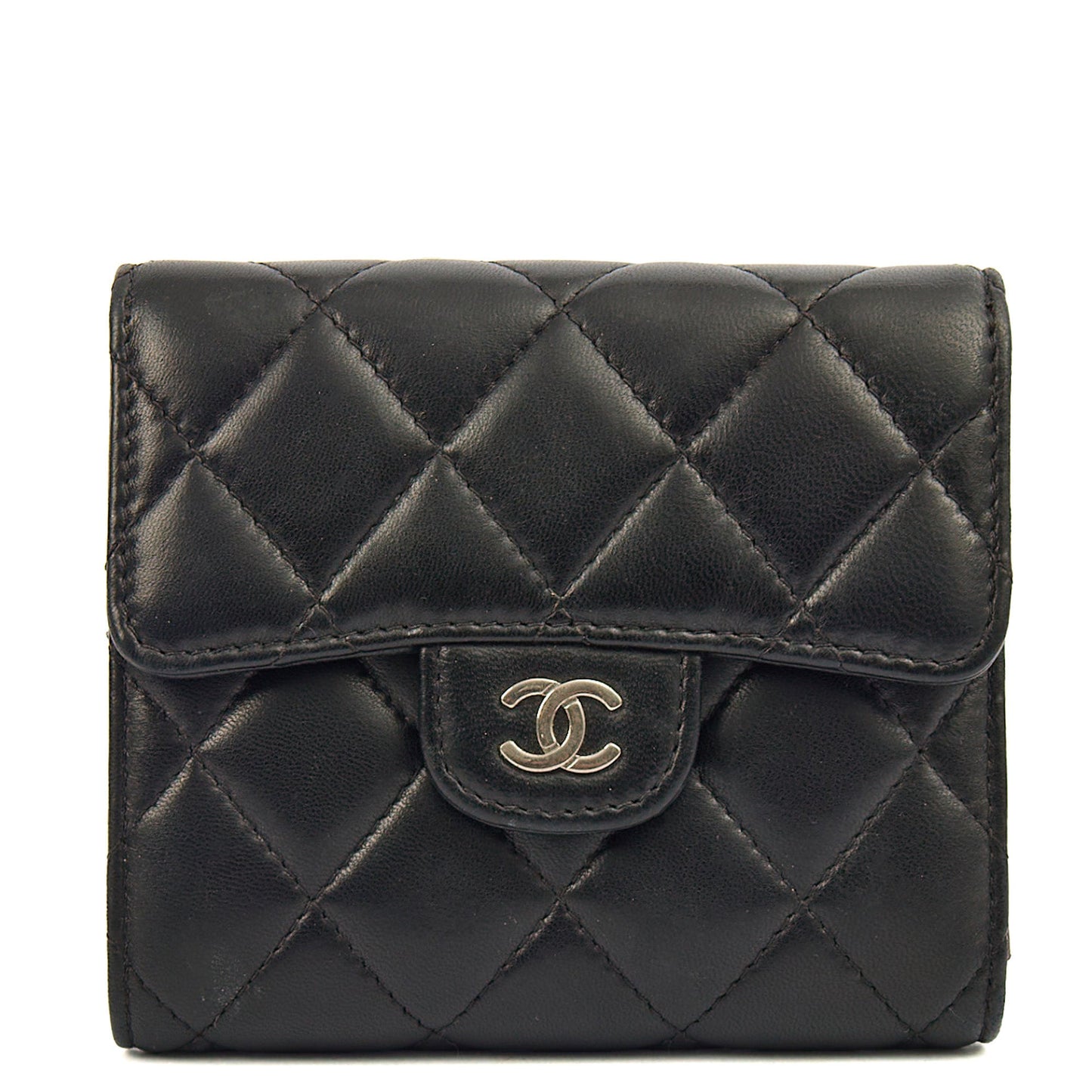Chanel Wallet Flap Wallet in Black, Lambskin Leather — Front View