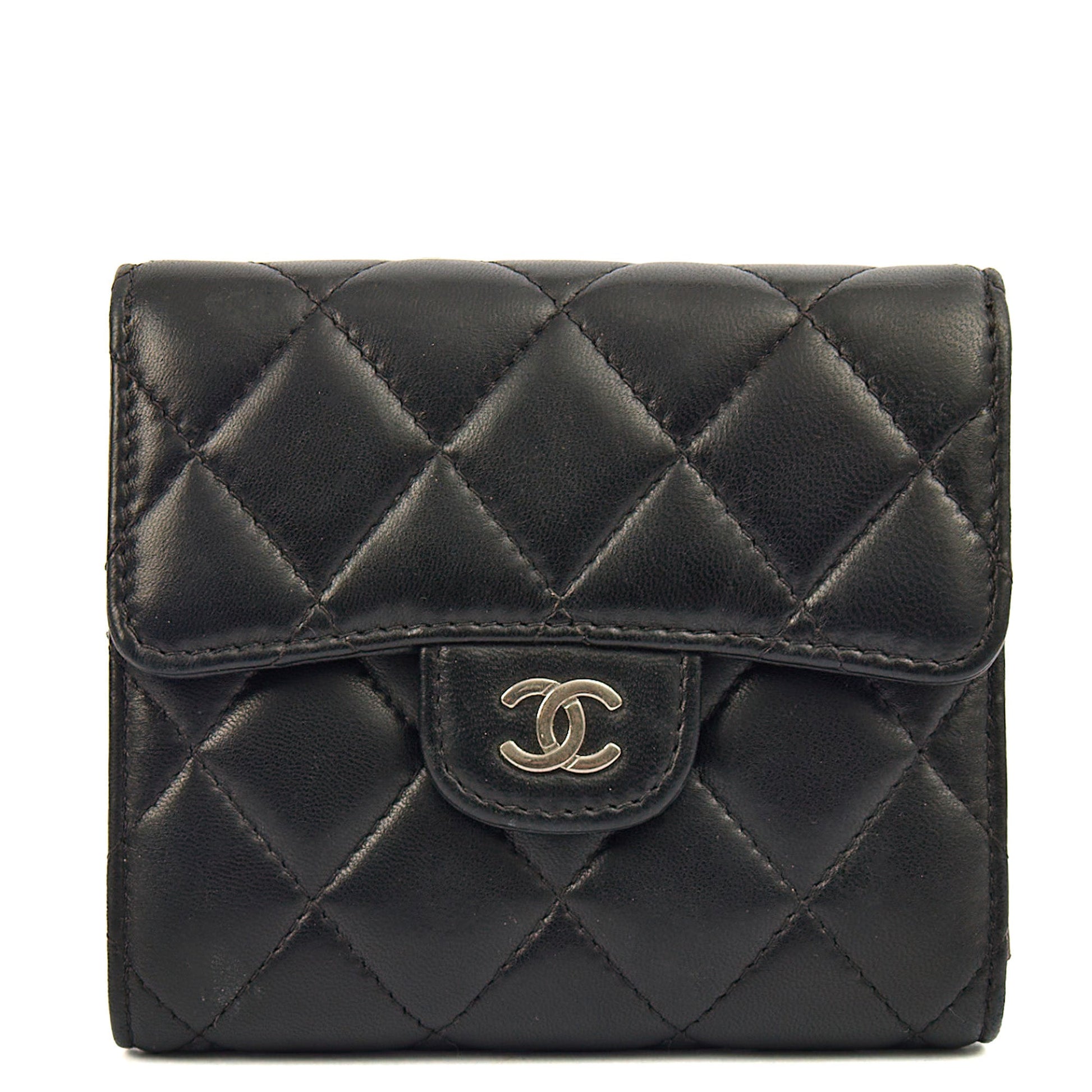 Chanel Wallet Flap Wallet in Black, Lambskin Leather — Front View