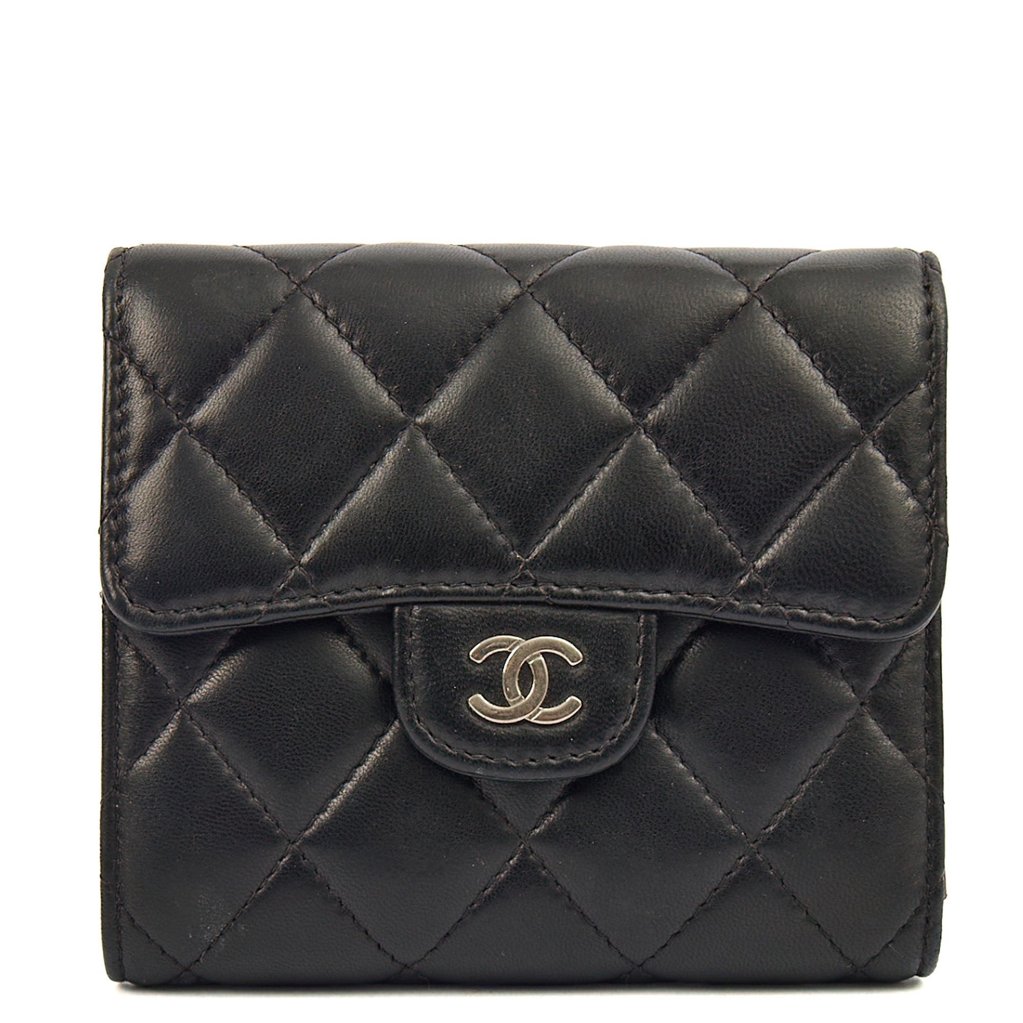 Chanel Wallet Flap Wallet in Black, Lambskin Leather — Front View