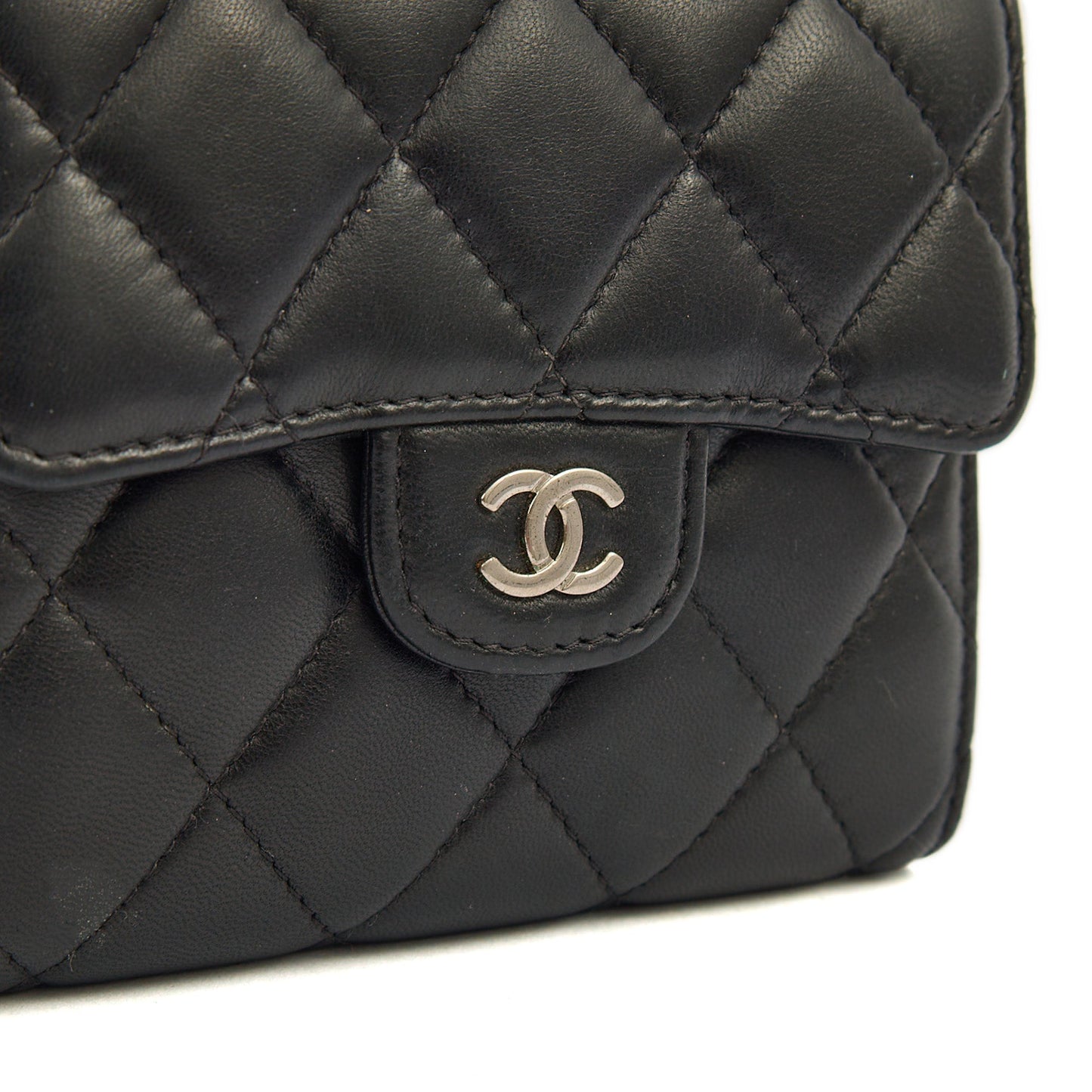 Chanel Wallet Flap Wallet in Black, Lambskin Leather — Side View