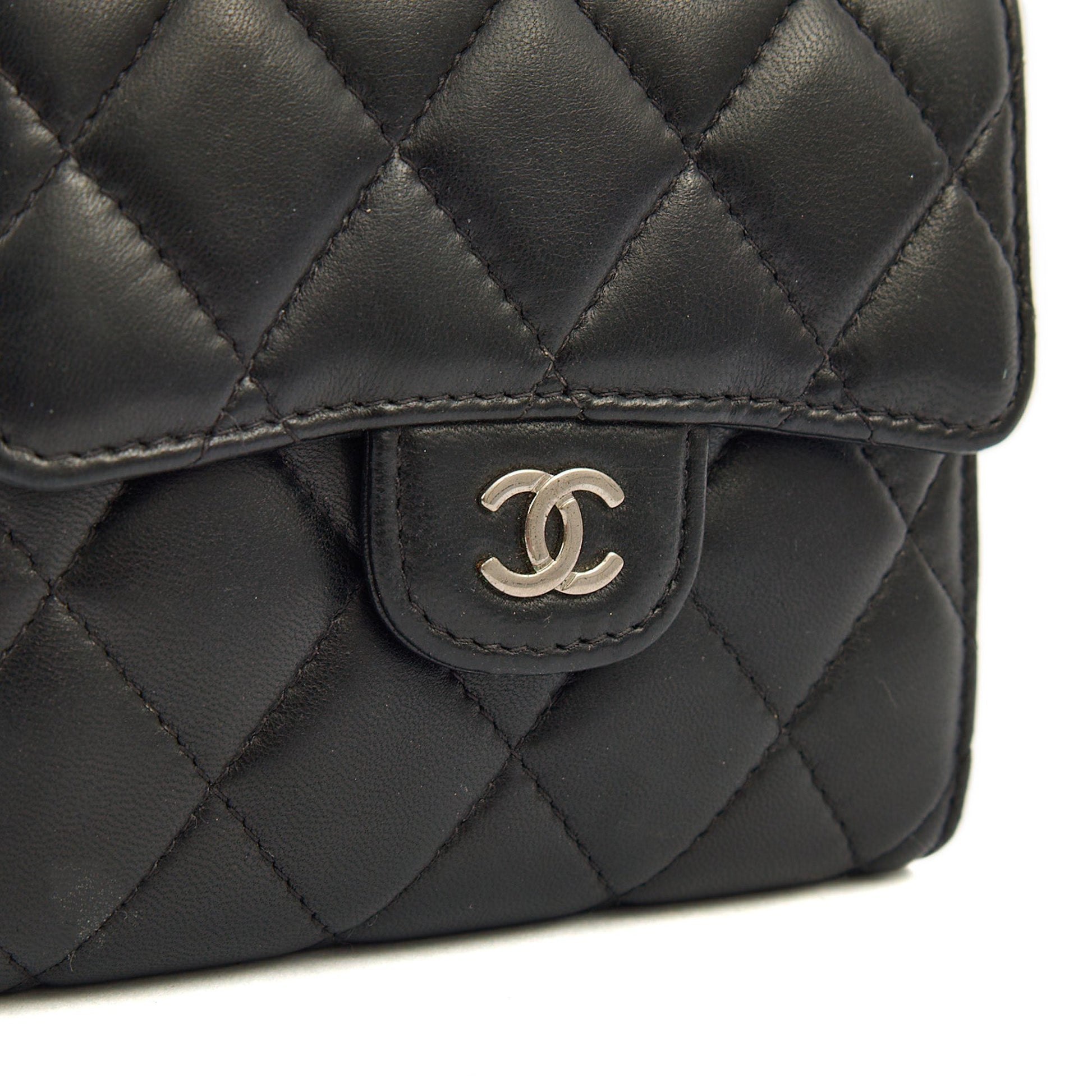 Chanel Wallet Flap Wallet in Black, Lambskin Leather — Side View