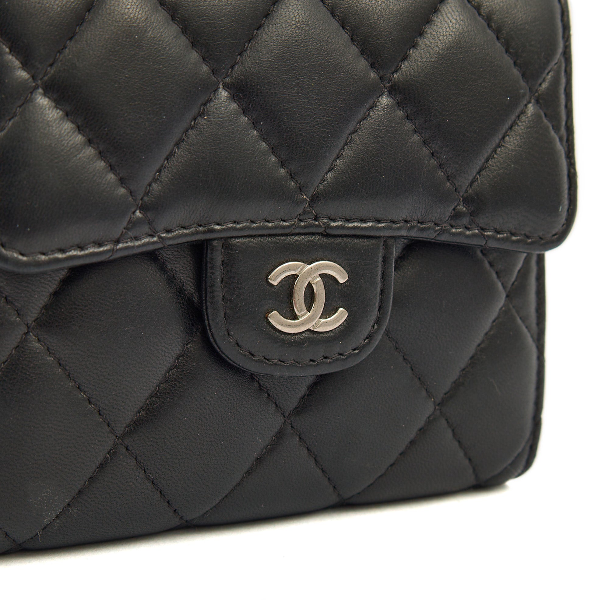 Chanel Wallet Flap Wallet in Black, Lambskin Leather — Side View