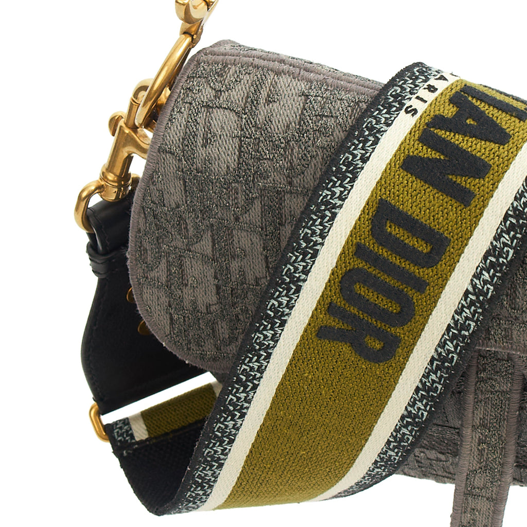 Christian Dior Cross Body Saddle Bag in Blue, Dior Oblique Embroidery — Detail View