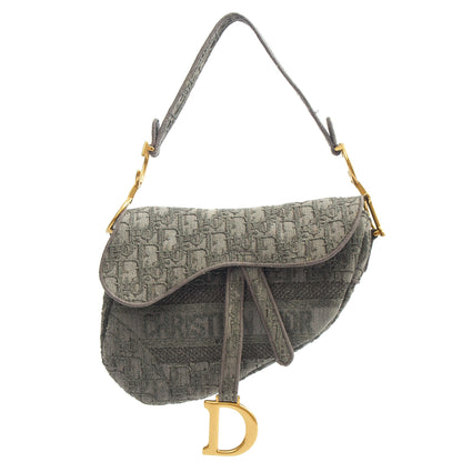 Christian Dior Cross Body Saddle Bag in Blue, Dior Oblique Embroidery — Front View