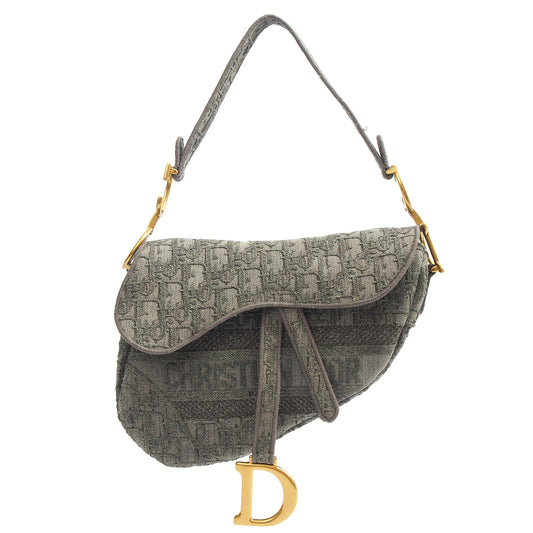 Christian Dior Cross Body Saddle Bag in Blue, Dior Oblique Embroidery — Front View