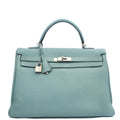 Hermes Tote Kelly 35 in Bleu Jean, Togo Leather — Front View